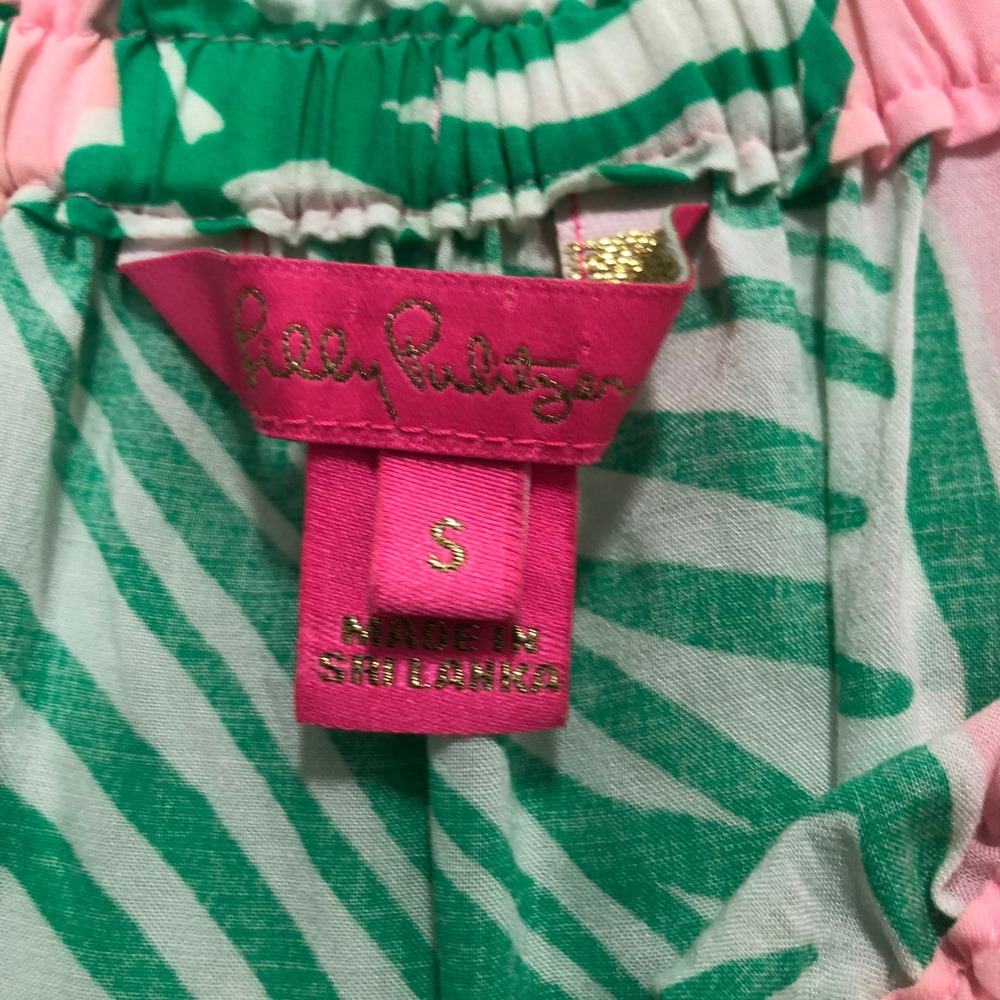 Lilly Pulitzer Pink Green Palm Leaf Off The Shoulder Bell Sleeve Blouse Small - Picture 5 of 8